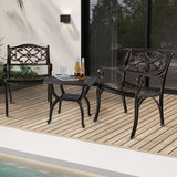 Sillas de comedor de aluminio fundido, juego de 2 con reposabrazos para patio, patrón de flores, bronce