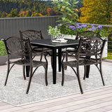 Sillas de comedor de aluminio fundido, juego de 2 con reposabrazos para patio, patrón de flores, bronce