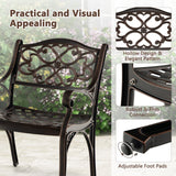 Sillas de comedor de aluminio fundido, juego de 2 con reposabrazos para patio, patrón de flores, bronce