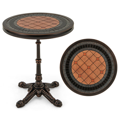 Mesa de comedor redonda para patio de 24" de aluminio fundido resistente a la intemperie - Bronce
