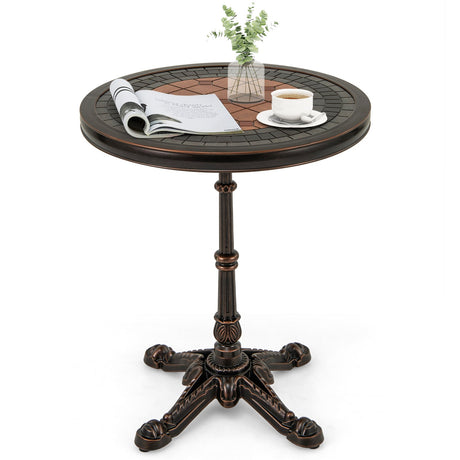 Mesa de comedor redonda para patio de 24" de aluminio fundido resistente a la intemperie - Bronce