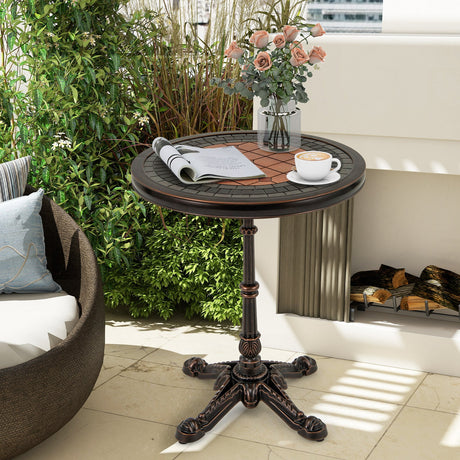 Mesa de comedor redonda para patio de 24" de aluminio fundido resistente a la intemperie - Bronce