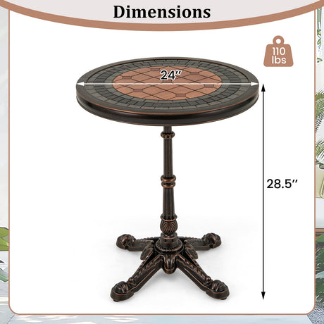 Mesa de comedor redonda para patio de 24" de aluminio fundido resistente a la intemperie - Bronce
