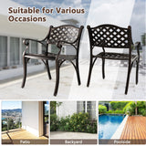 Juego de 2 sillas de comedor de patio de aluminio fundido con reposabrazos, patrón de rombos, bronce