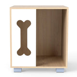 Cat Bed Side Table Wooden Cat Condo with Bone-shape Window and Thick Metal Legs-Natural
