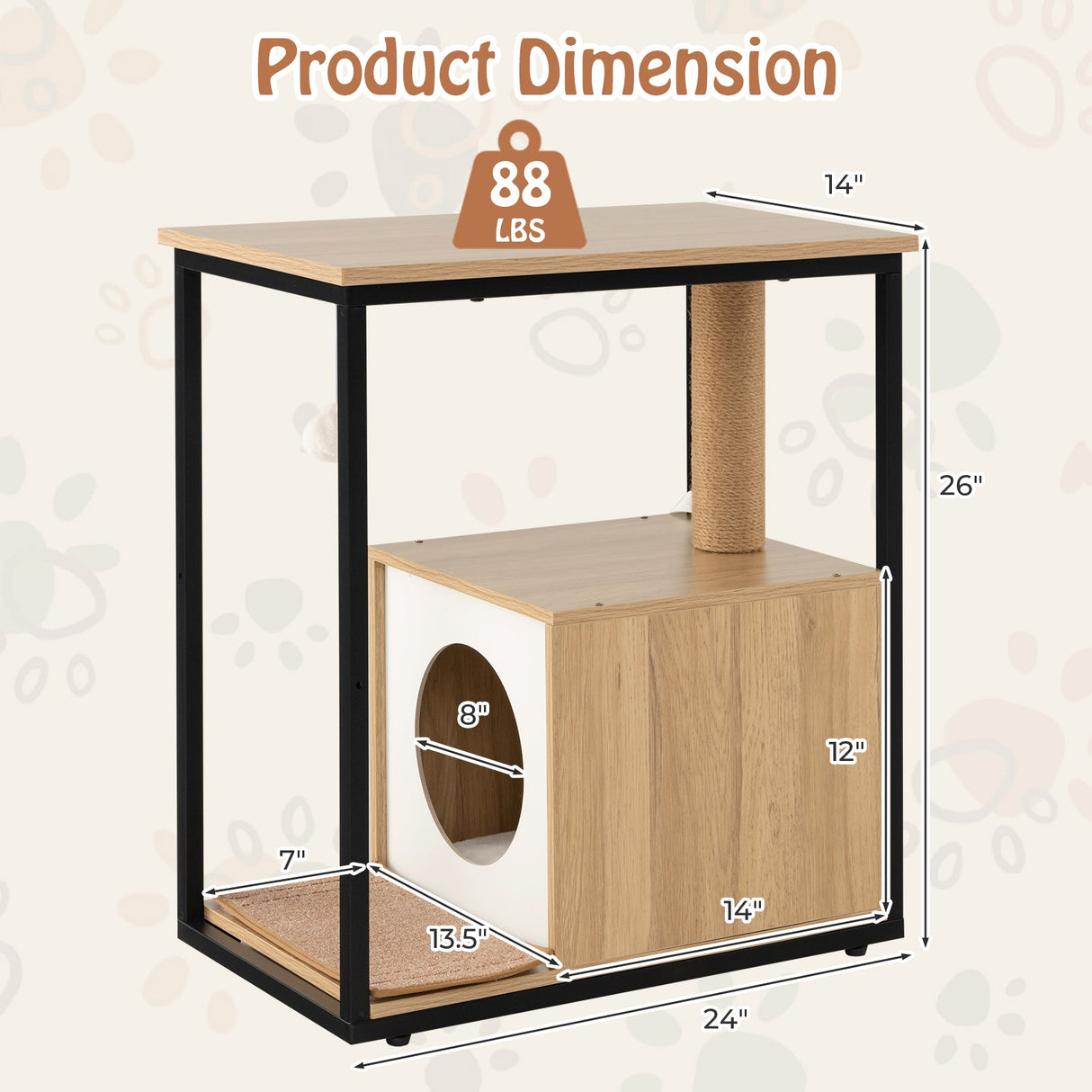 Mesa Auxiliar para Gatos, Casa para Gatos con Poste Rascador