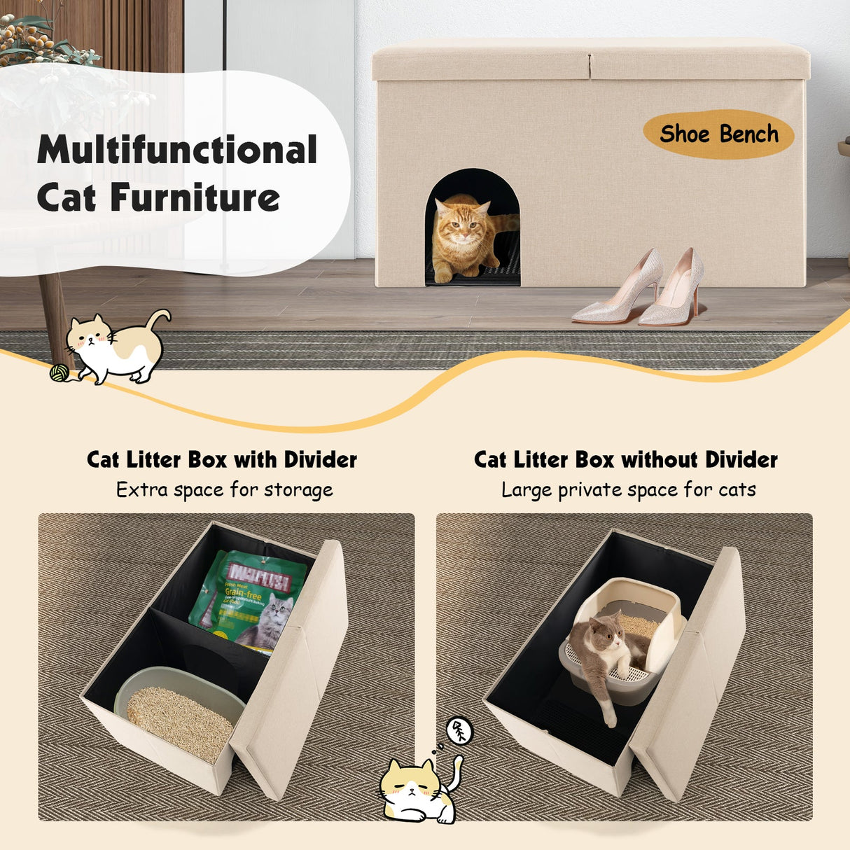 Mueble oculto para arenero de gato con alfombrilla para orina a prueba de salpicaduras