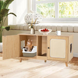 43 Inches Cat Litter Box Enclosure with Double Rooms and 2 Sisal Scratching Mats