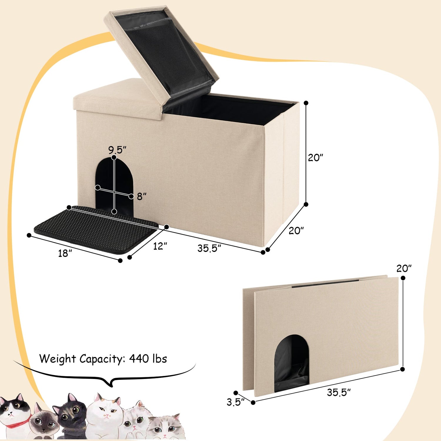 Mueble oculto para arenero de gato con alfombrilla para orina a prueba de salpicaduras