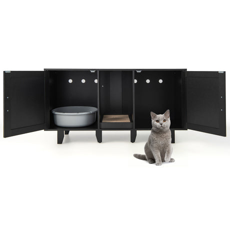 Arenero para gatos de 2 puertas con entrada serpenteante y rascador