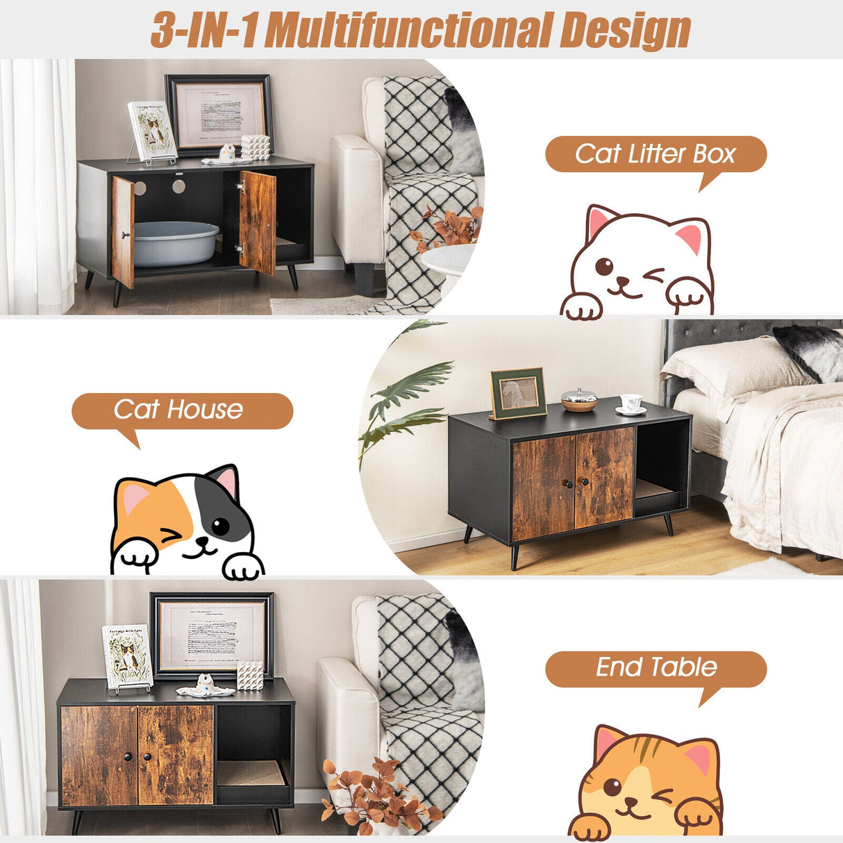 Arenero para gatos con mueble de doble puerta