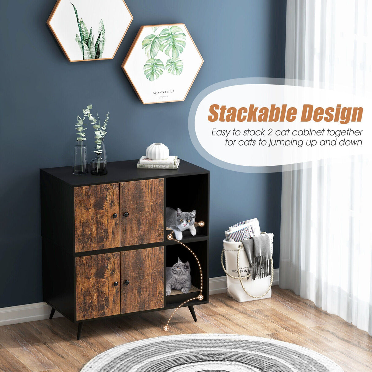 Arenero para gatos con mueble de doble puerta