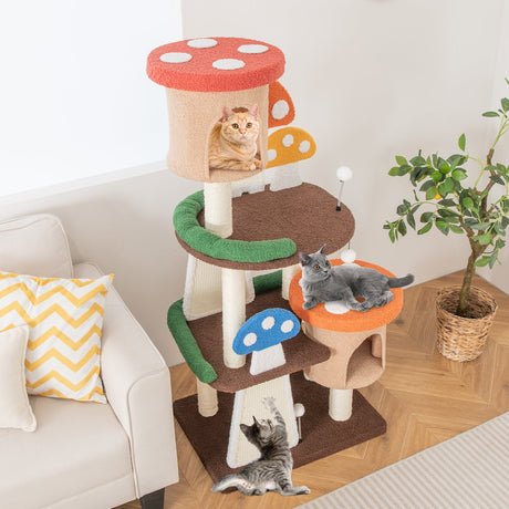 Árbol para gatos 4 en 1 con 2 condominios y plataformas para interiores-multicolor