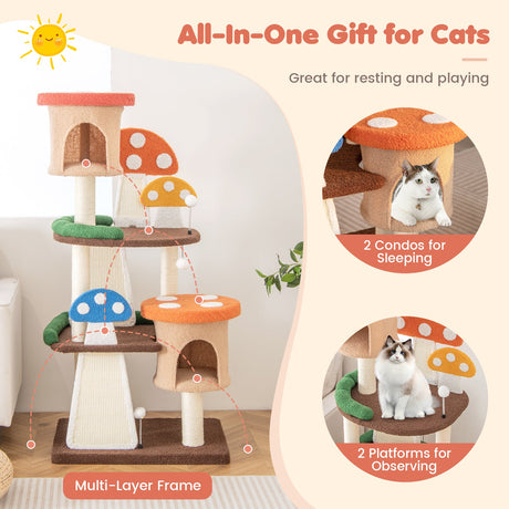 Árbol para gatos 4 en 1 con 2 condominios y plataformas para interiores-multicolor