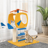 Árbol/Torre de Gatos Temática de Aviación Pequeña de Interiores con Percha Superior de Helicóptero - Amarillo