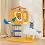 Árbol/Torre de Gatos Temática de Aviación Pequeña de Interiores con Percha Superior de Helicóptero - Amarillo