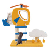 Árbol/Torre de Gatos Temática de Aviación Pequeña de Interiores con Percha Superior de Helicóptero - Amarillo