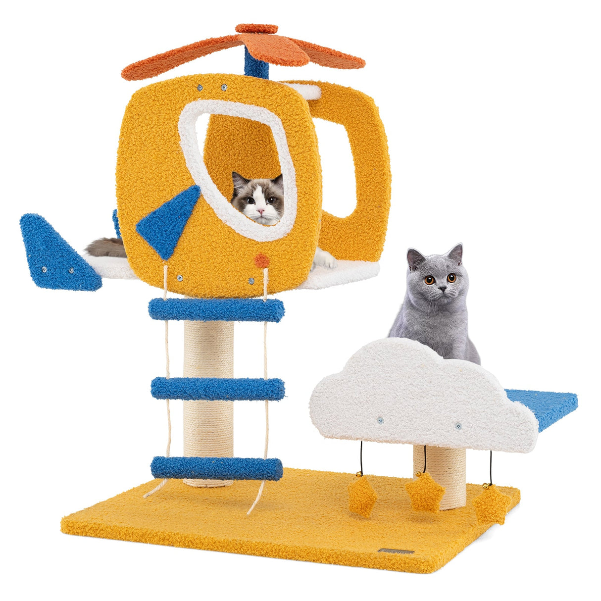 Árbol/Torre de Gatos Temática de Aviación Pequeña de Interiores con Percha Superior de Helicóptero - Amarillo