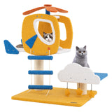 Árbol/Torre de Gatos Temática de Aviación Pequeña de Interiores con Percha Superior de Helicóptero - Amarillo
