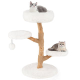 Cat Tree Solid Pear Wood with Perch and Natural Jute Scratching Posts-Brown