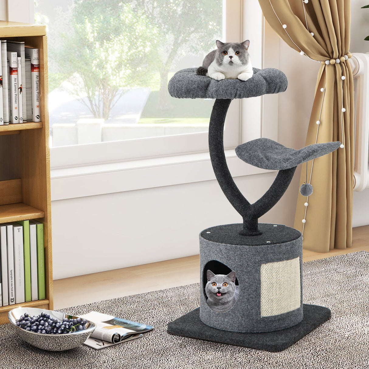 Árbol para gatos de interior con estructura de soporte metálica curvada para gatos grandes y pequeños - Gris