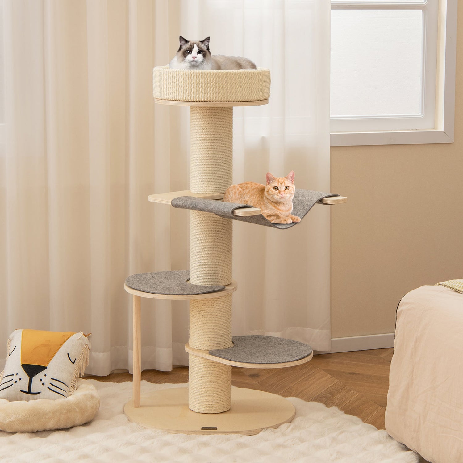 Árbol rascador para gatos de 47 pulgadas para interiores con postes rascadores de sisal engrosado - Gris