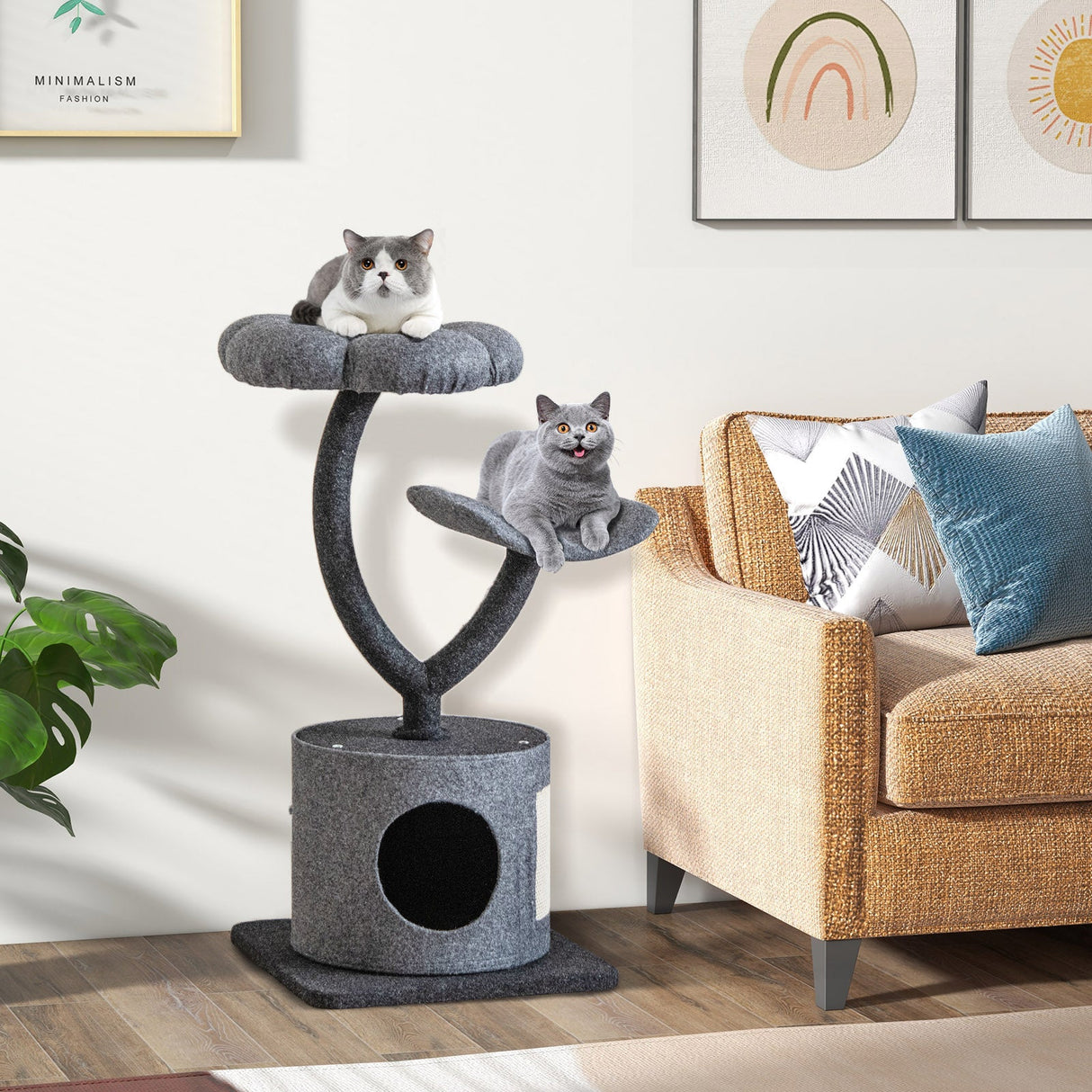 Árbol para gatos de interior con estructura de soporte metálica curvada para gatos grandes y pequeños - Gris