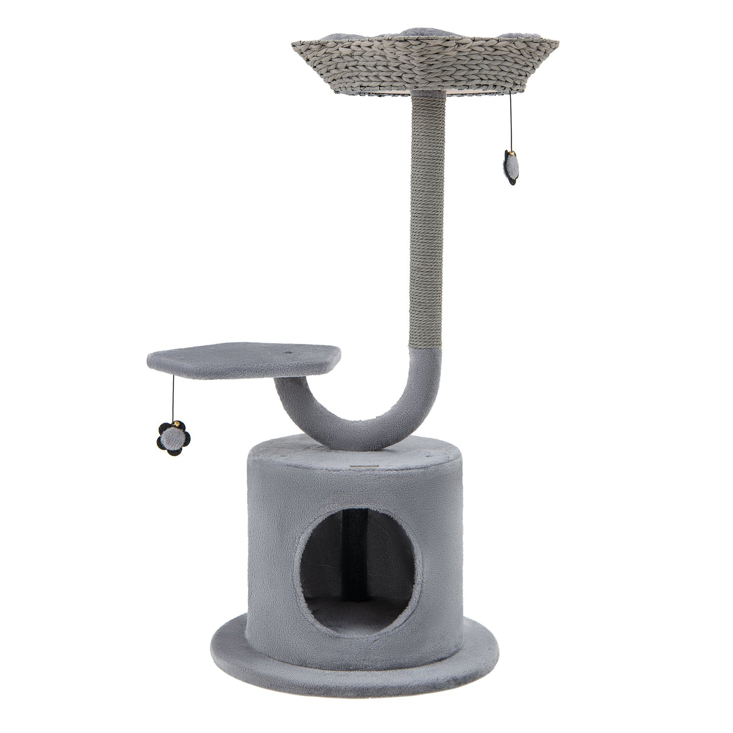 Torre para gatos de 42 pulgadas de alto con estructura de metal curvado para gatos grandes y pequeños - Gris