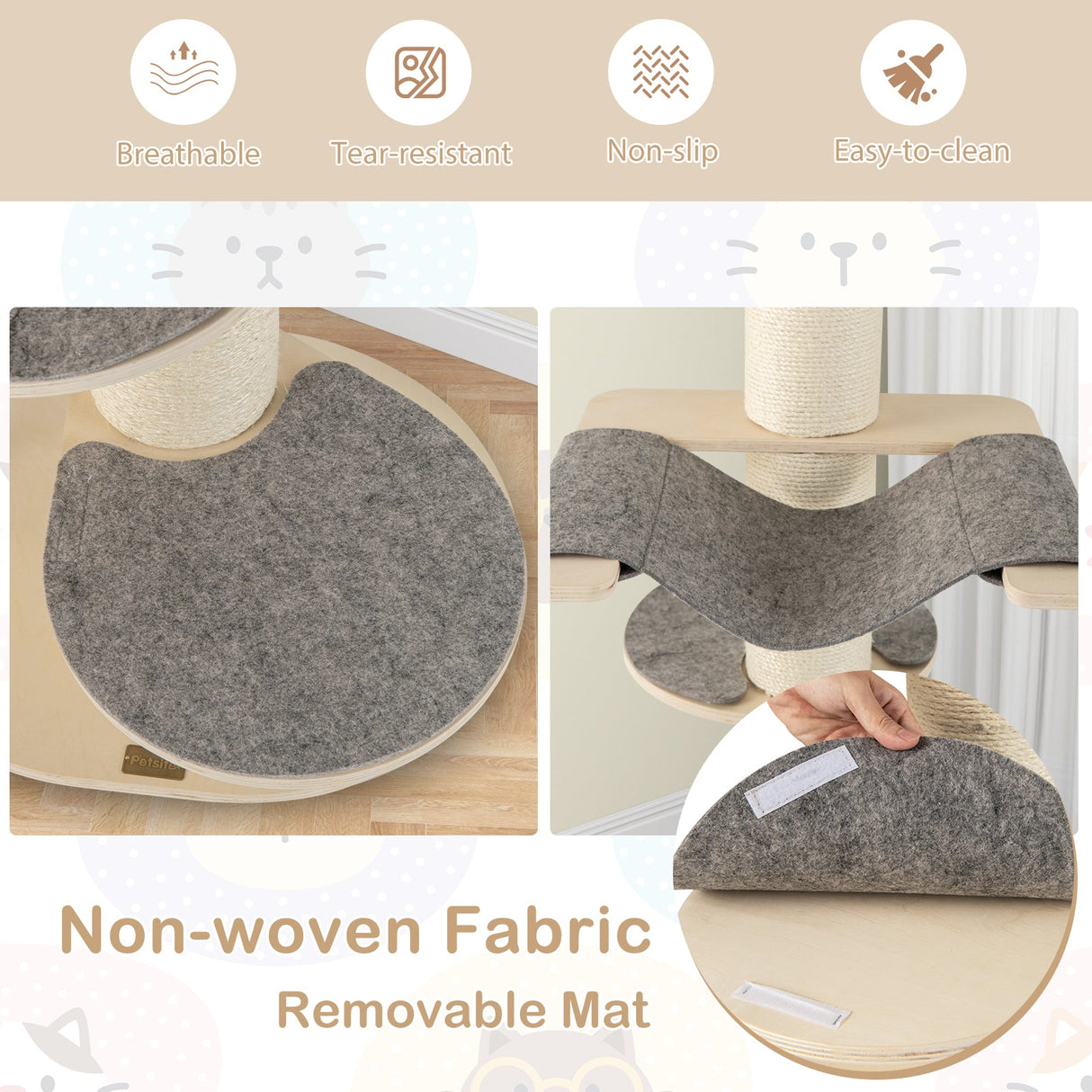 Árbol rascador para gatos de 47 pulgadas para interiores con postes rascadores de sisal engrosado - Gris