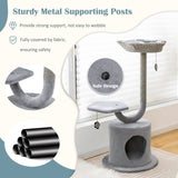 Torre para gatos de 42 pulgadas de alto con estructura de metal curvado para gatos grandes y pequeños - Gris
