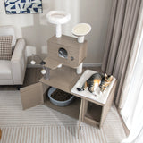 Torre moderna 2 en 1 para gatos con recinto para arenero para gatos de interior-Gris