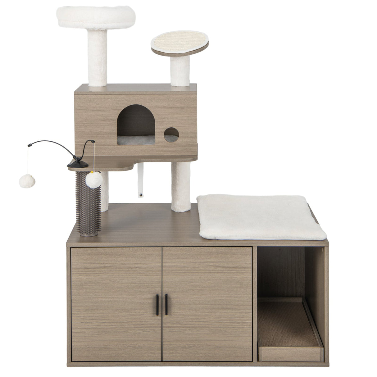 Torre moderna 2 en 1 para gatos con recinto para arenero para gatos de interior-Gris