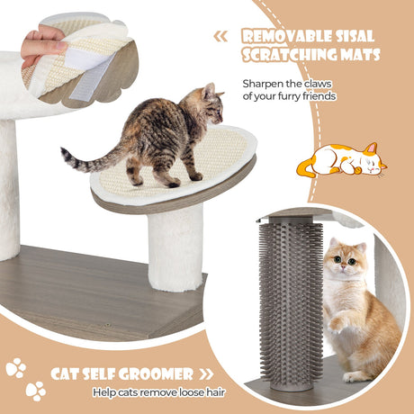 Torre moderna 2 en 1 para gatos con recinto para arenero para gatos de interior-Gris