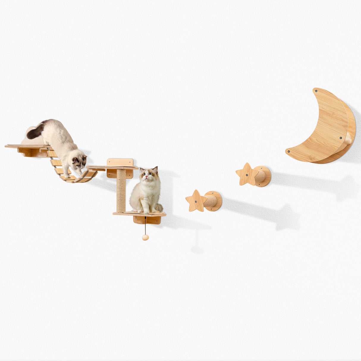 Conjunto de muebles de pared para gatos Estantes montados en la pared para gatitos con hamaca - Natural