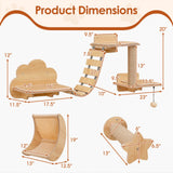 Conjunto de muebles de pared para gatos Estantes montados en la pared para gatitos con hamaca - Natural