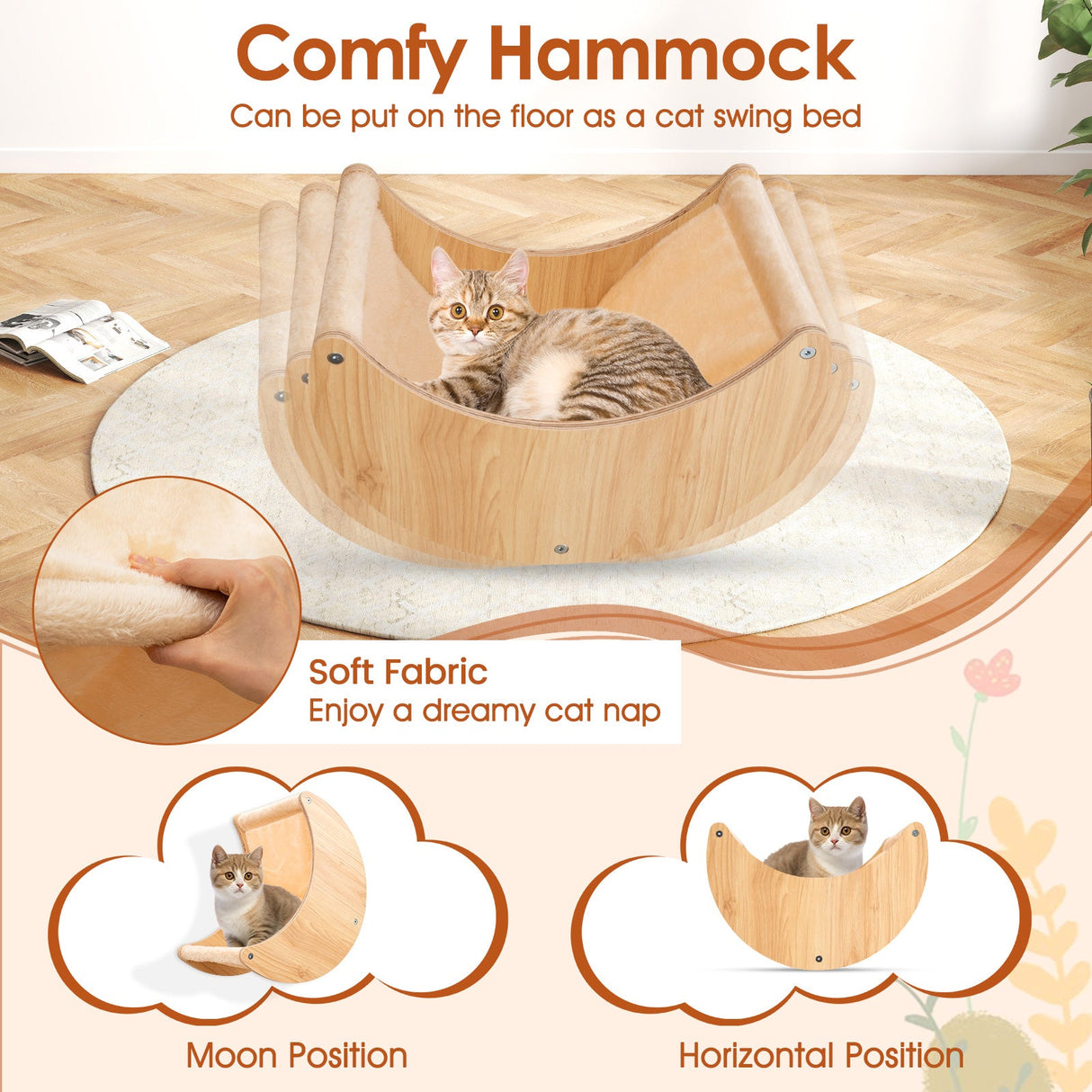Conjunto de muebles de pared para gatos Estantes montados en la pared para gatitos con hamaca - Natural