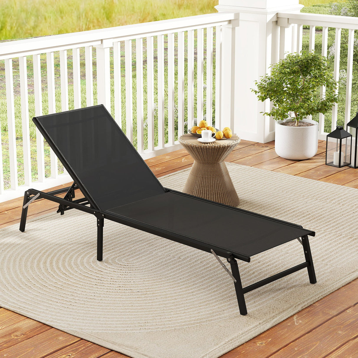 Chaise Lounge Chair Set of 2 Foldable Patio Lounge Chairs-Black