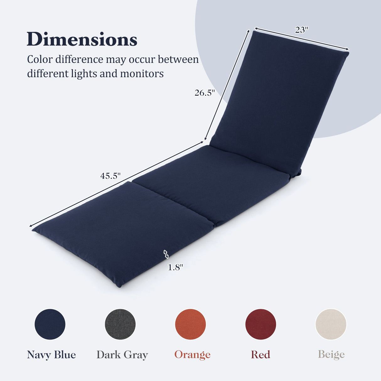 Outdoor Chaise Lounge Cushion Patio Furniture Folding Pad with Fixing Straps