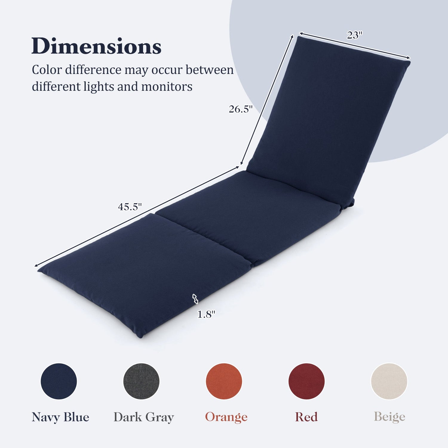 Outdoor Chaise Lounge Cushion Patio Furniture Folding Pad with Fixing Straps