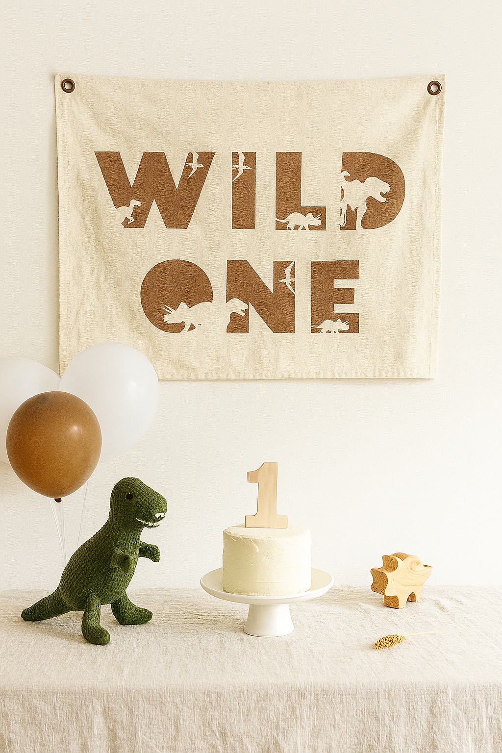 Banderín de lona de primer cumpleaños "Wild One" - Temática de dinosaurios