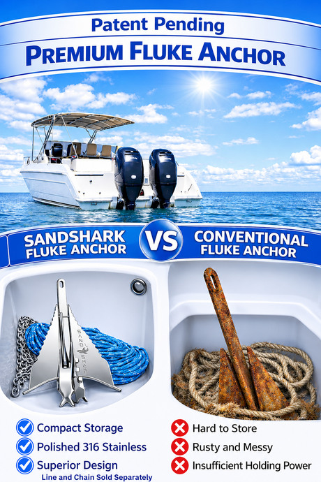 SandShark Premium Stainless Steel Fluke Anchor-Retractable Shaft, Easy Storage-Aluminum Pontoon Boat Anchor, Boats up to 35 ft. Sand Anchor for Boat, Boat Anchor. 13 lbs.