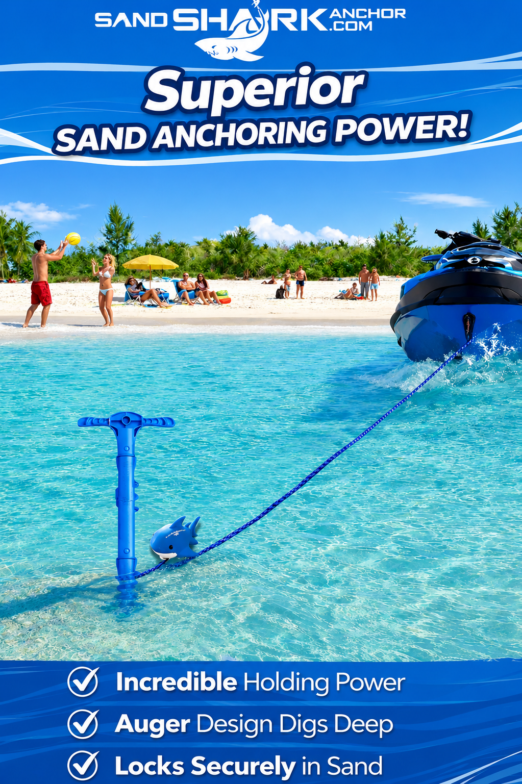 Sport Anchor with Carrying Case- Shallow Water Anchor Pole for Boats and PWC. Easy Storage, High-Strength ABS (4' tall)