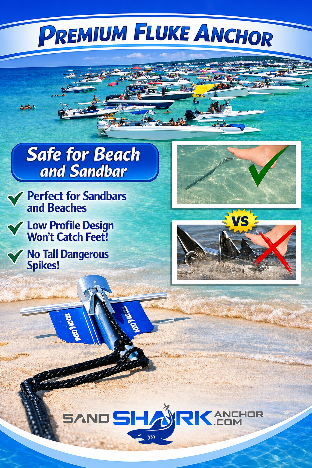 Fluke Anchor by Sandshark – Premium Anchor for Boats & Pontoons