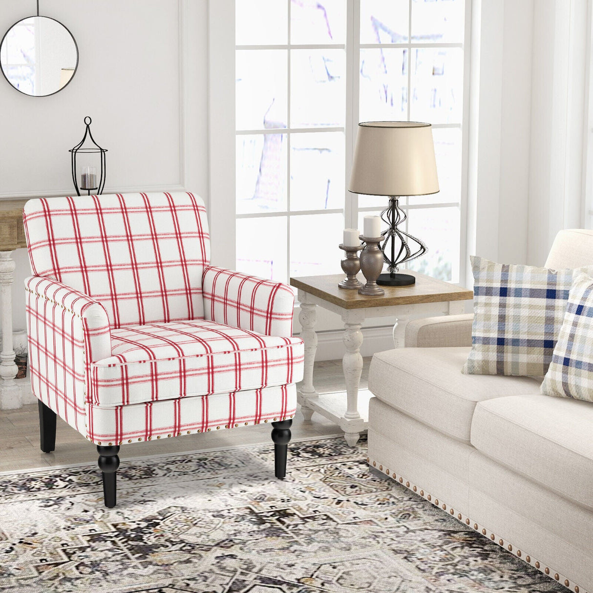 Sillón Moderno Tapizado Acolchado con Patas de Madera de Caucho