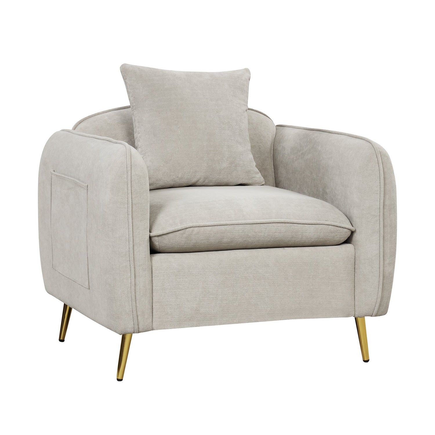 Sillón Acentual de Terciopelo de Chenilla con Bolsillos de Almacenamiento - Blanco