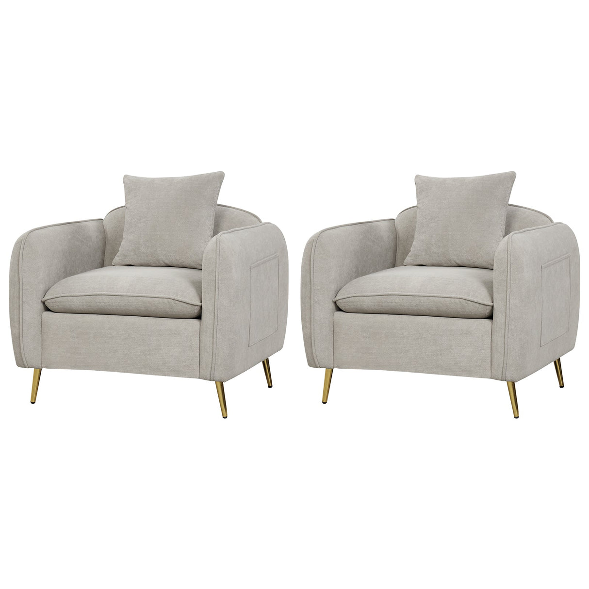 Sillón Acentual de Terciopelo de Chenilla con Bolsillos de Almacenamiento - Blanco