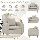 Sillón Acentual de Terciopelo de Chenilla con Bolsillos de Almacenamiento - Blanco