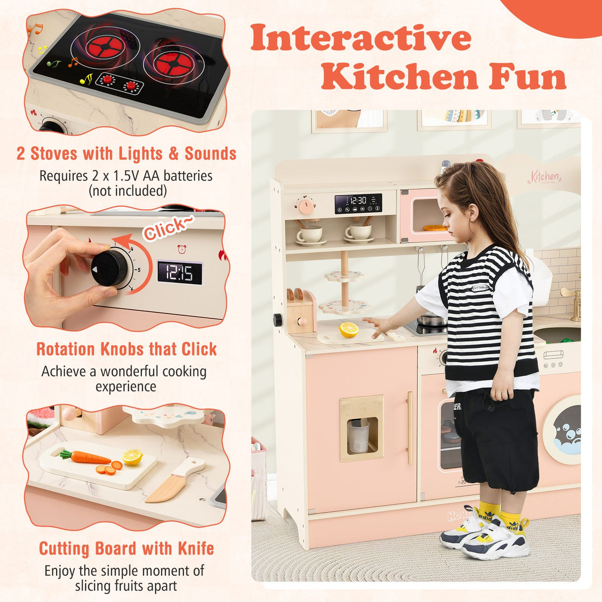 Juego de cocina de juguete de imitación para niños con luz y sonido
