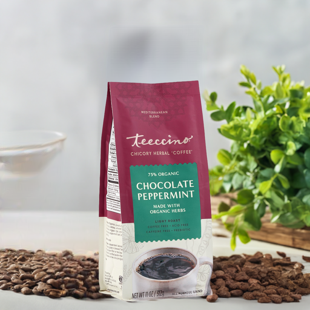 Café de hierbas de achicoria con menta y chocolate