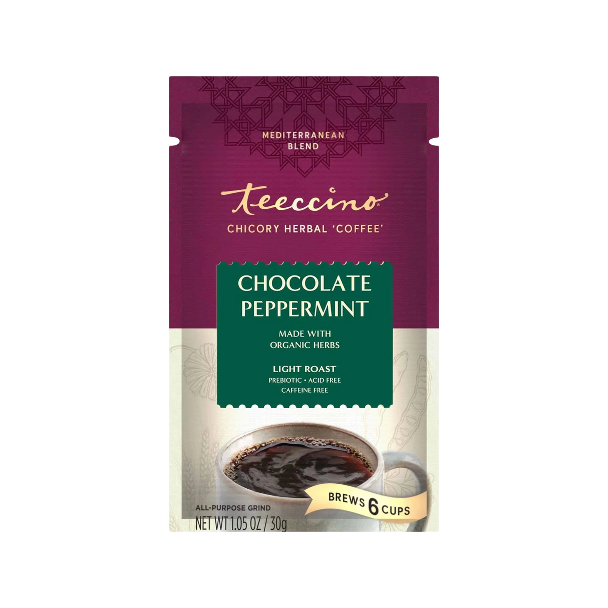 Café de hierbas de achicoria con menta y chocolate
